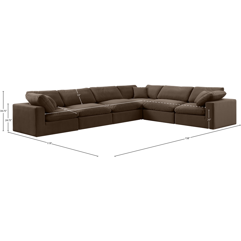 Meridian Furniture Comfy Brown Velvet 6-Pc. Modular Sectional