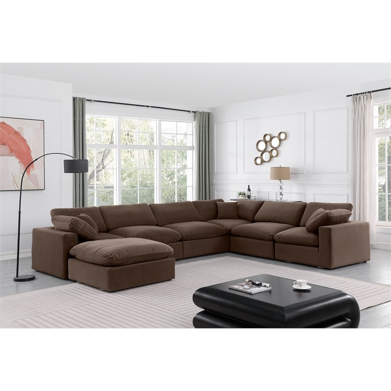 Meridian Furniture Comfy Brown Velvet 7-Pc. Modular Sectional