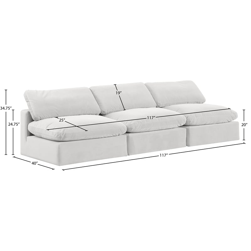 Meridian Furniture Comfy Cream Velvet 3-Pc. Modular Sofa