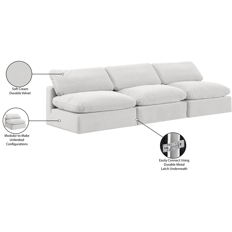 Meridian Furniture Comfy Cream Velvet 3-Pc. Modular Sofa