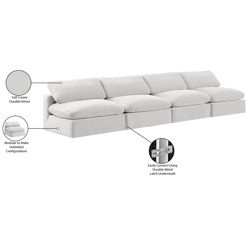 Meridian Furniture Comfy Cream Velvet 4-Pc. Modular Sofa