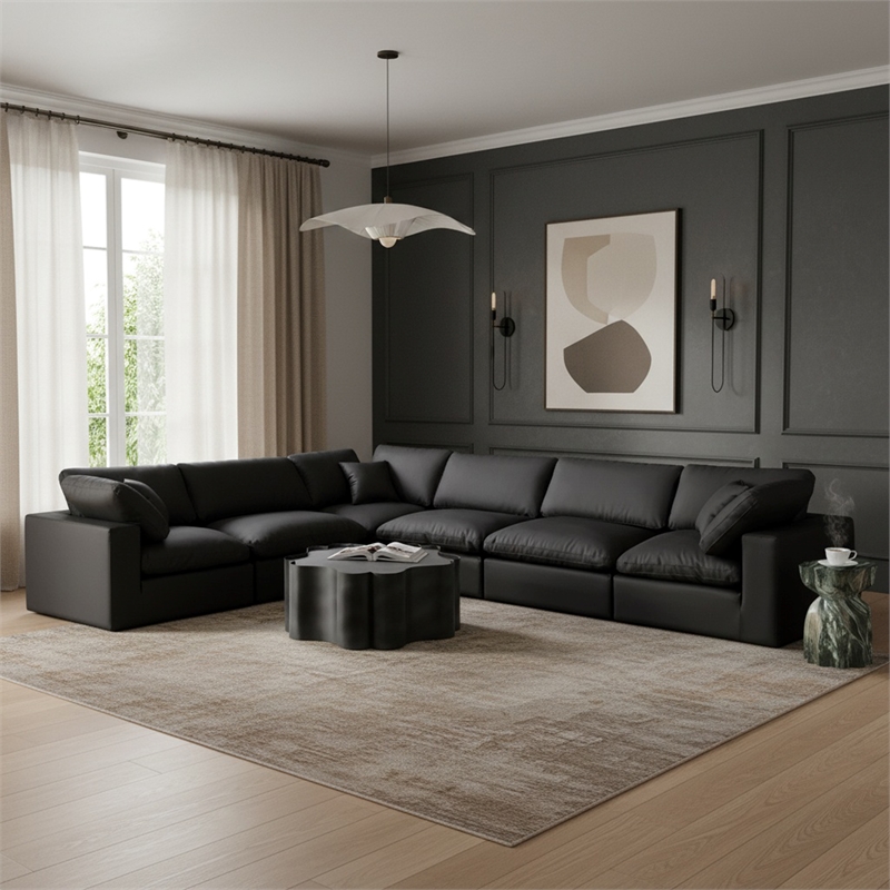 Meridian Furniture Comfy Black Vegan Leather 6-Pc. Modular Sectional