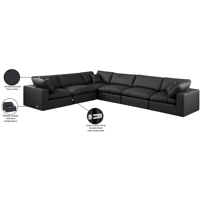 Meridian Furniture Comfy Black Vegan Leather 6-Pc. Modular Sectional