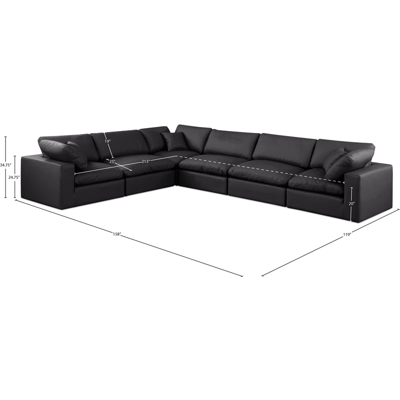 Meridian Furniture Comfy Black Vegan Leather 6-Pc. Modular Sectional
