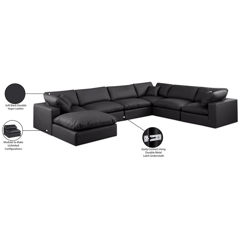 Meridian Furniture Comfy Black Vegan Leather 7-Pc. Modular Sectional