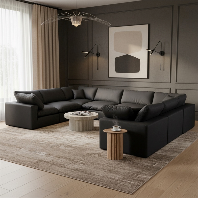 Meridian Furniture Comfy Black Vegan Leather 8-Pc. Modular Sectional