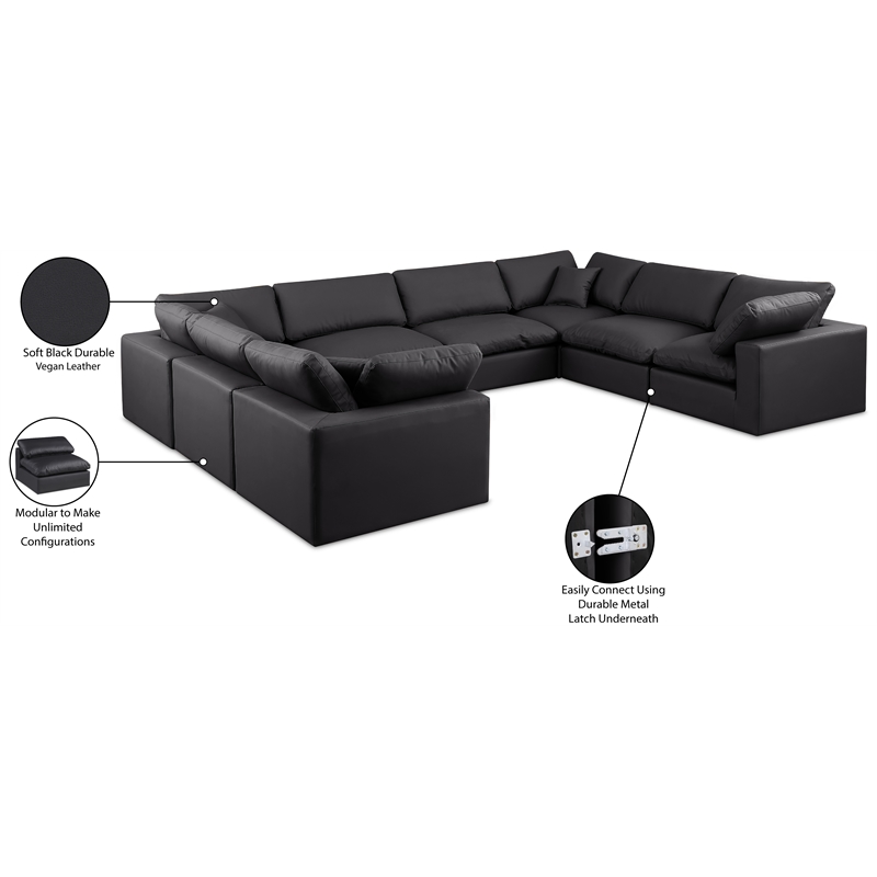 Meridian Furniture Comfy Black Vegan Leather 8-Pc. Modular Sectional