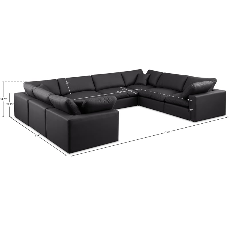 Meridian Furniture Comfy Black Vegan Leather 8-Pc. Modular Sectional