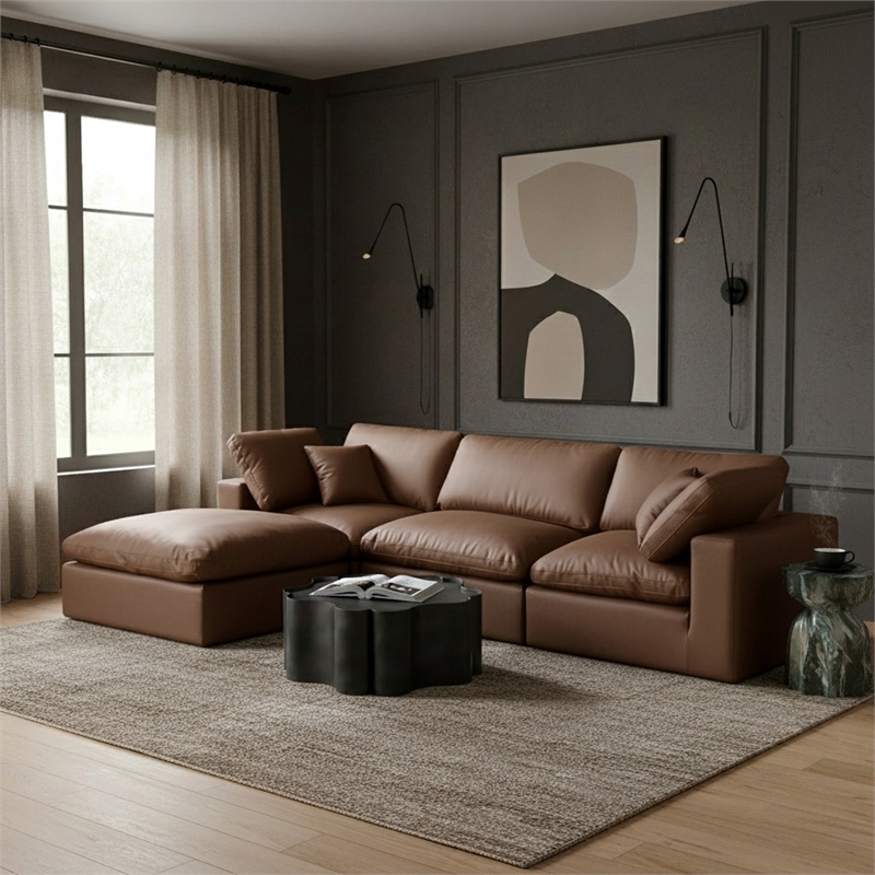 Meridian Furniture Comfy Brown Vegan Leather 4-Pc. Modular Sectional