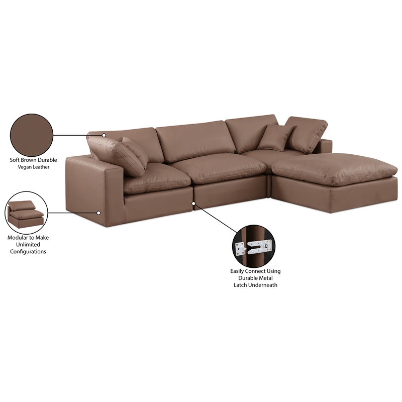 Meridian Furniture Comfy Brown Vegan Leather 4-Pc. Modular Sectional