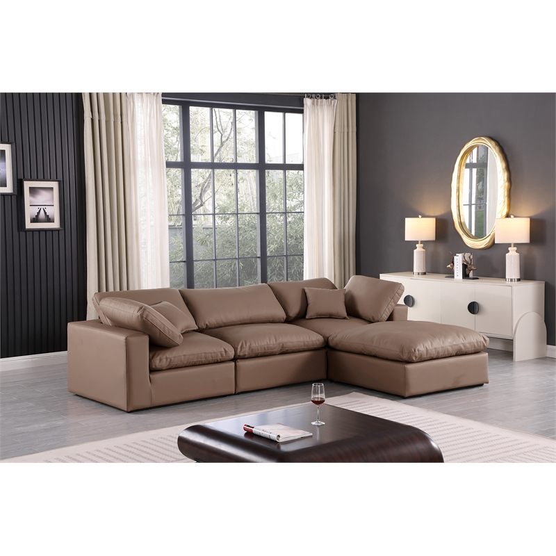 Meridian Furniture Comfy Brown Vegan Leather 4-Pc. Modular Sectional