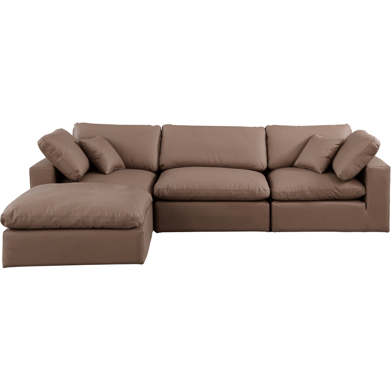 Meridian Furniture Comfy Brown Vegan Leather 4-Pc. Modular Sectional