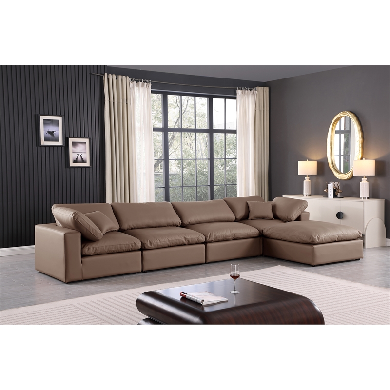 Meridian Furniture Comfy Brown Vegan Leather 5-Pc. Modular Sectional