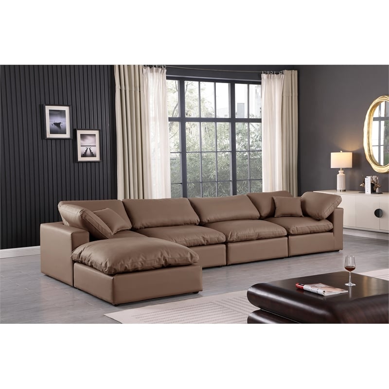 Meridian Furniture Comfy Brown Vegan Leather 5-Pc. Modular Sectional