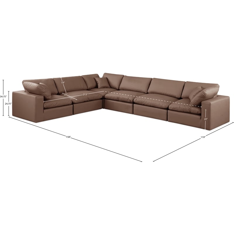 Meridian Furniture Comfy Brown Vegan Leather 6-Pc. Modular Sectional