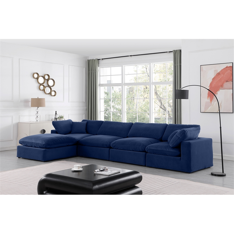 Meridian Furniture Comfy Navy Velvet 5-Pc. Modular Sectional