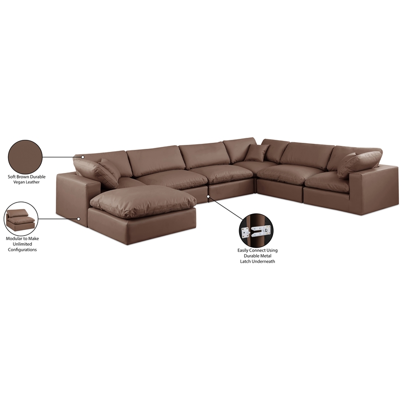 Meridian Furniture Comfy Brown Vegan Leather 7-Pc. Modular Sectional