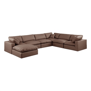 Meridian Furniture Comfy Brown Vegan Leather 7-Pc. Modular Sectional