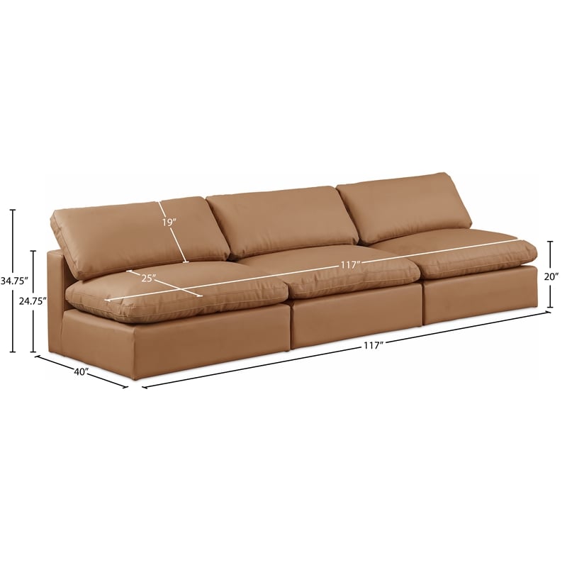 Meridian Furniture Comfy Cognac Vegan Leather 3-Pc. Modular Sofa