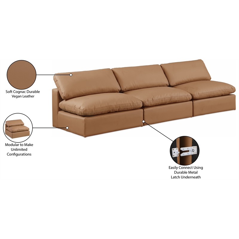Meridian Furniture Comfy Cognac Vegan Leather 3-Pc. Modular Sofa