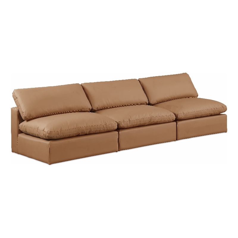 Meridian Furniture Comfy Cognac Vegan Leather 3-Pc. Modular Sofa