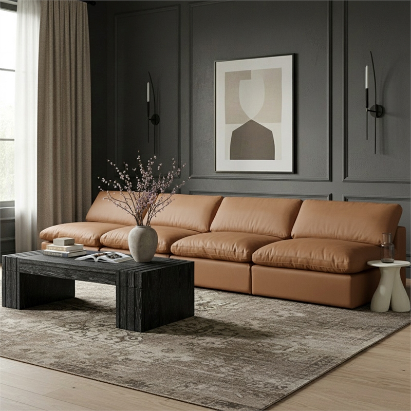 Meridian Furniture Comfy Cognac Vegan Leather 4-Pc. Modular Sofa