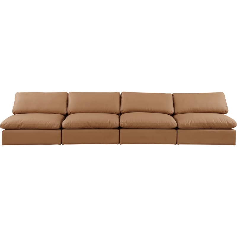 Meridian Furniture Comfy Cognac Vegan Leather 4-Pc. Modular Sofa