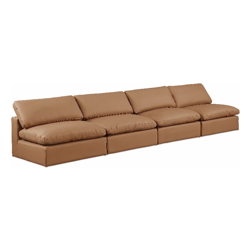 Meridian Furniture Comfy Cognac Vegan Leather 4-Pc. Modular Sofa
