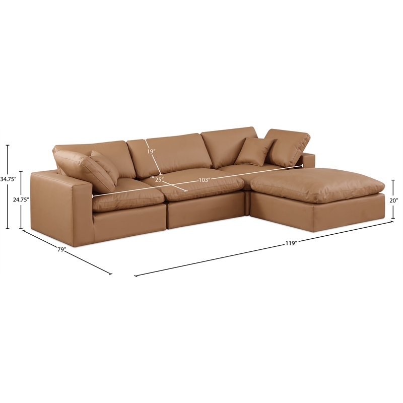 Meridian Furniture Comfy Cognac Vegan Leather 4-Pc. Modular Sectional