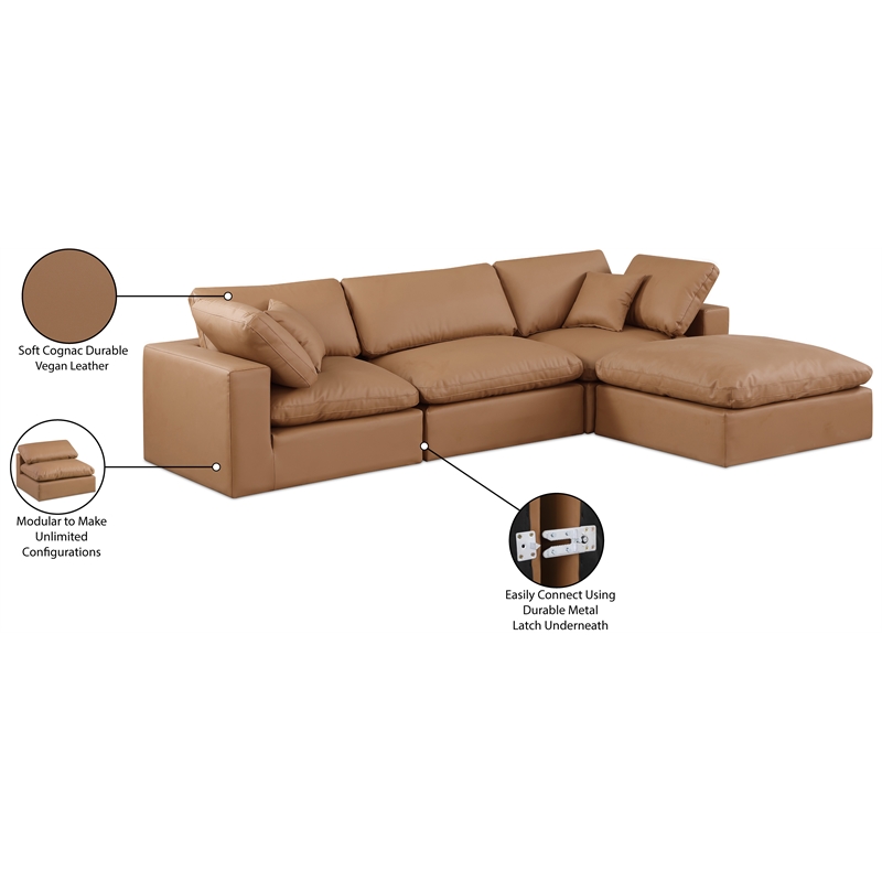 Meridian Furniture Comfy Cognac Vegan Leather 4-Pc. Modular Sectional