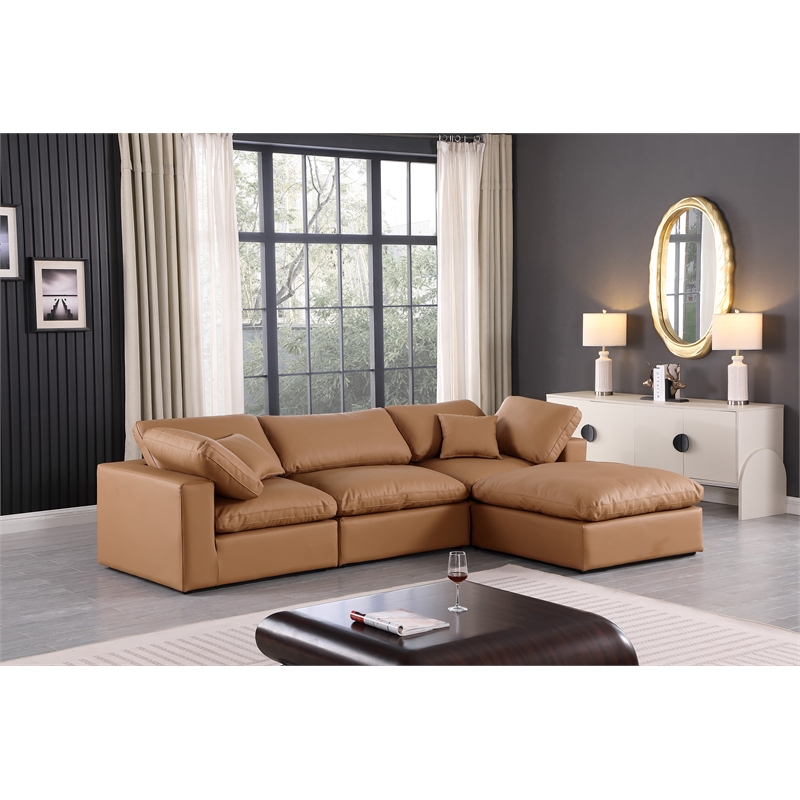 Meridian Furniture Comfy Cognac Vegan Leather 4-Pc. Modular Sectional