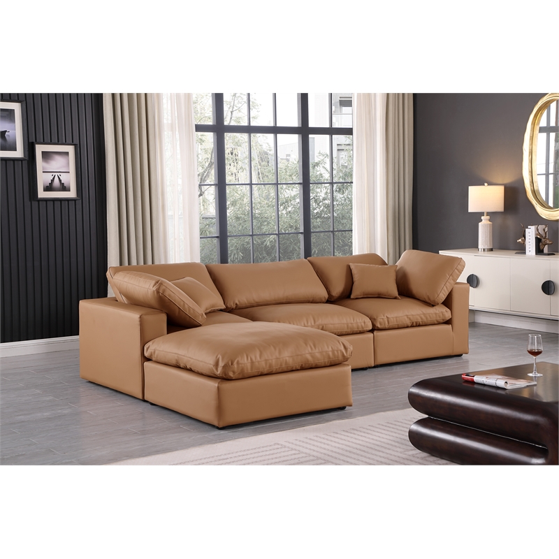 Meridian Furniture Comfy Cognac Vegan Leather 4-Pc. Modular Sectional
