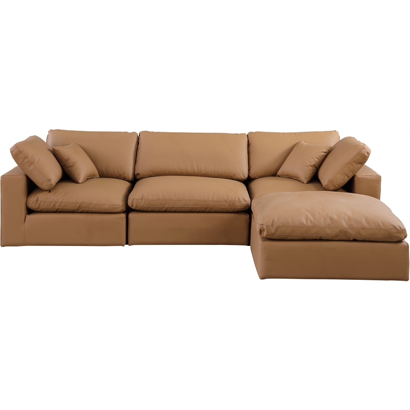 Meridian Furniture Comfy Cognac Vegan Leather 4-Pc. Modular Sectional