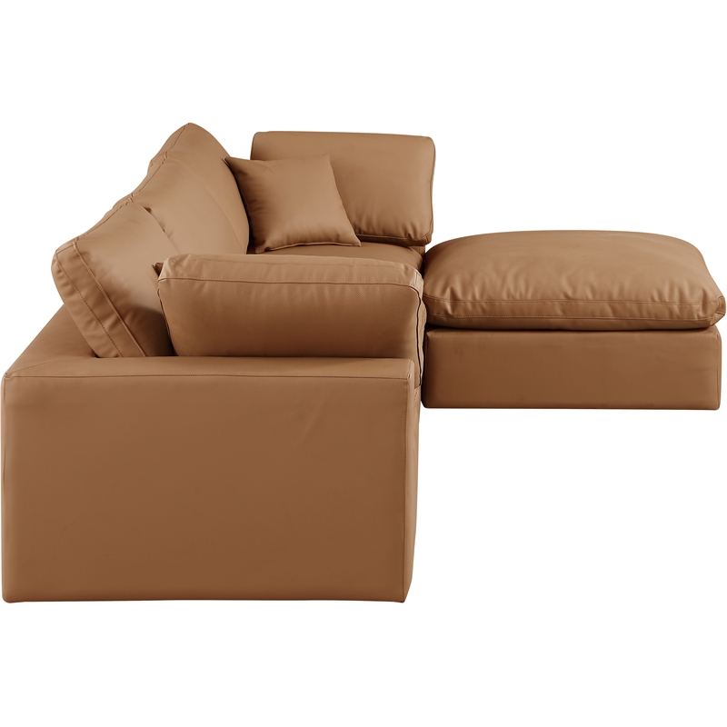 Meridian Furniture Comfy Cognac Vegan Leather 4-Pc. Modular Sectional