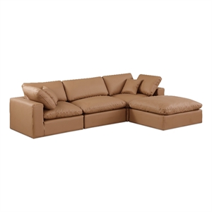 Meridian Furniture Comfy Cognac Vegan Leather 4-Pc. Modular Sectional