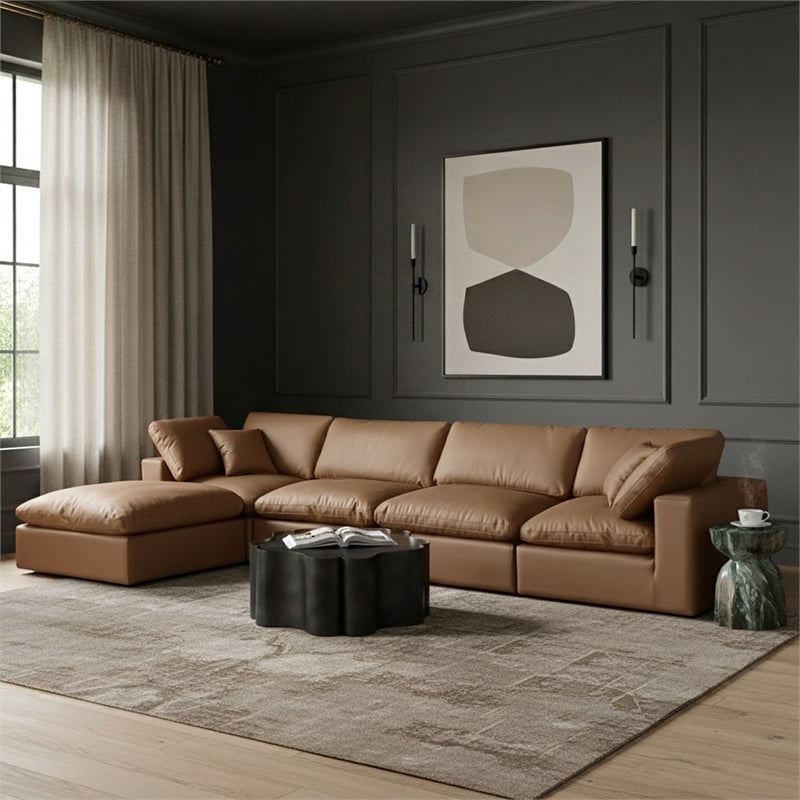 Meridian Furniture Comfy Cognac Vegan Leather 5-Pc. Modular Sectional