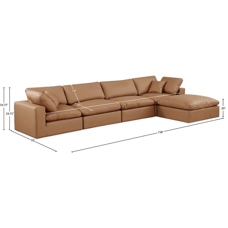 Meridian Furniture Comfy Cognac Vegan Leather 5-Pc. Modular Sectional