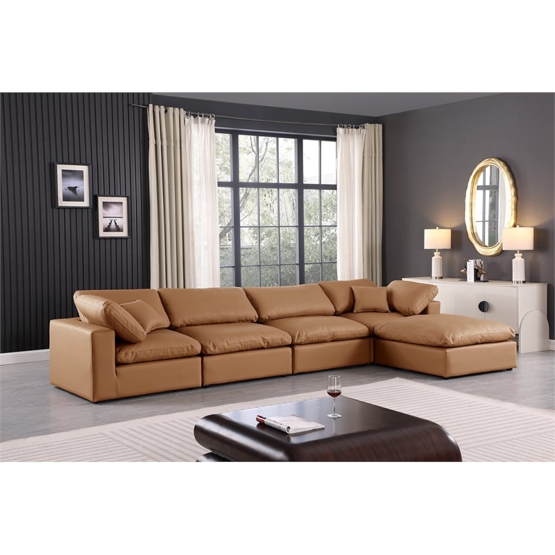 Meridian Furniture Comfy Cognac Vegan Leather 5-Pc. Modular Sectional