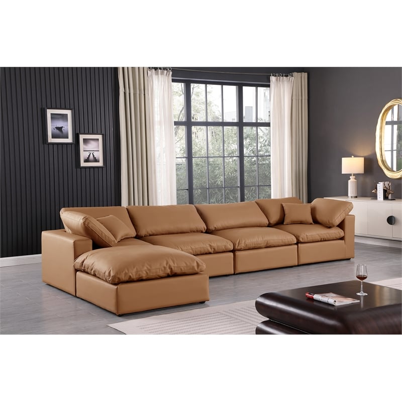 Meridian Furniture Comfy Cognac Vegan Leather 5-Pc. Modular Sectional