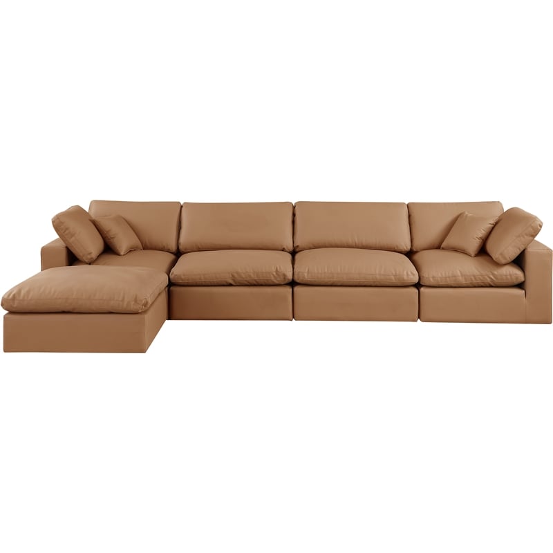 Meridian Furniture Comfy Cognac Vegan Leather 5-Pc. Modular Sectional