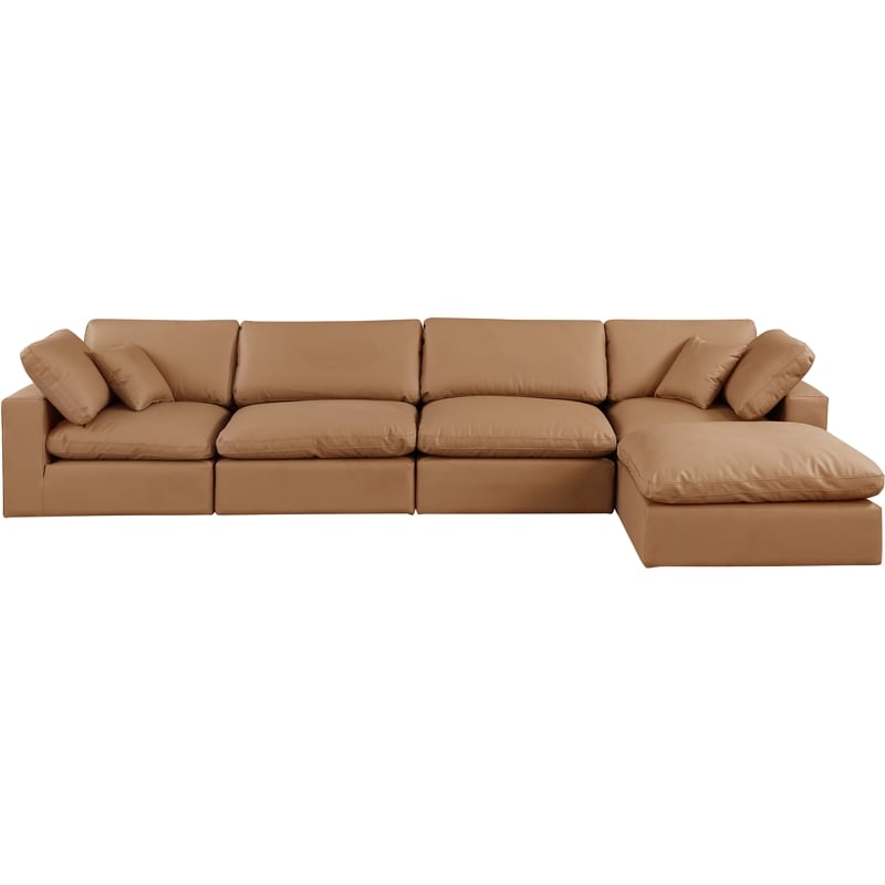 Meridian Furniture Comfy Cognac Vegan Leather 5-Pc. Modular Sectional