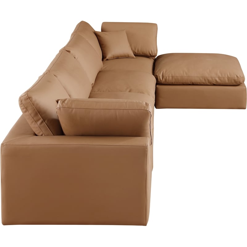 Meridian Furniture Comfy Cognac Vegan Leather 5-Pc. Modular Sectional