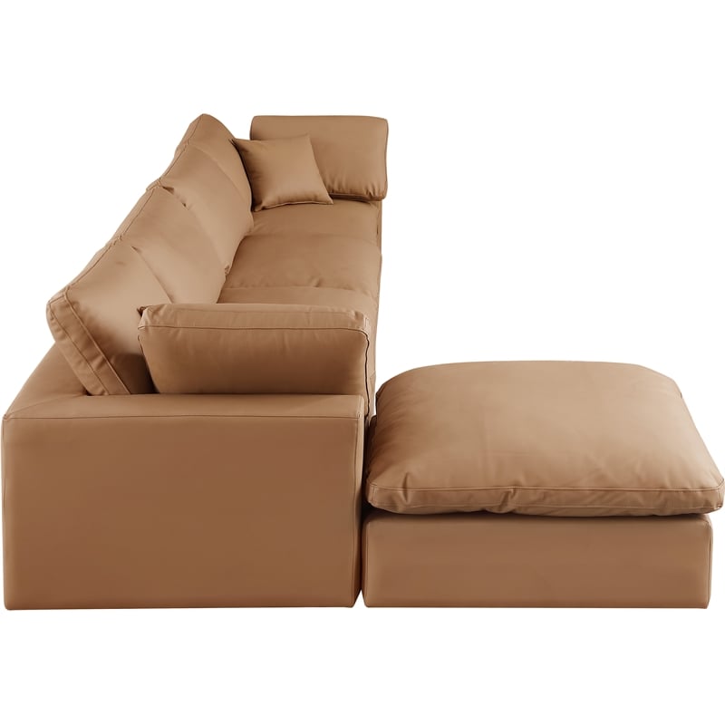 Meridian Furniture Comfy Cognac Vegan Leather 5-Pc. Modular Sectional