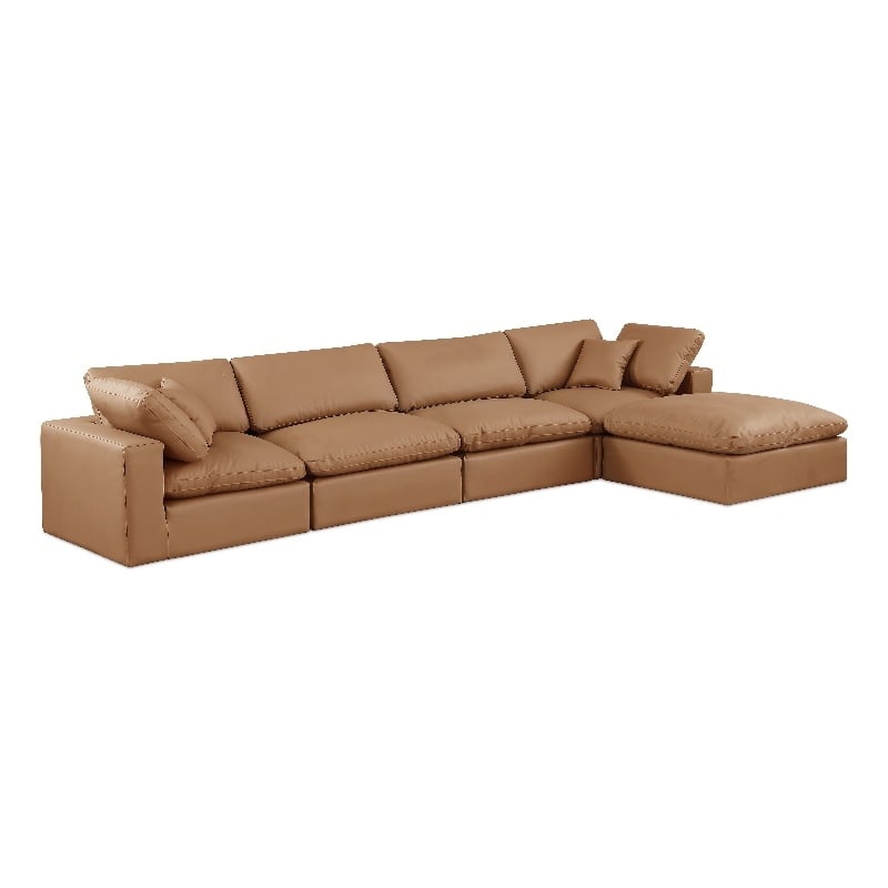 Meridian Furniture Comfy Cognac Vegan Leather 5-Pc. Modular Sectional