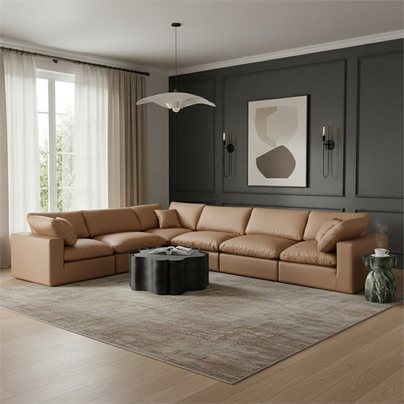 Meridian Furniture Comfy Cognac Vegan Leather 6-Pc. Modular Sectional