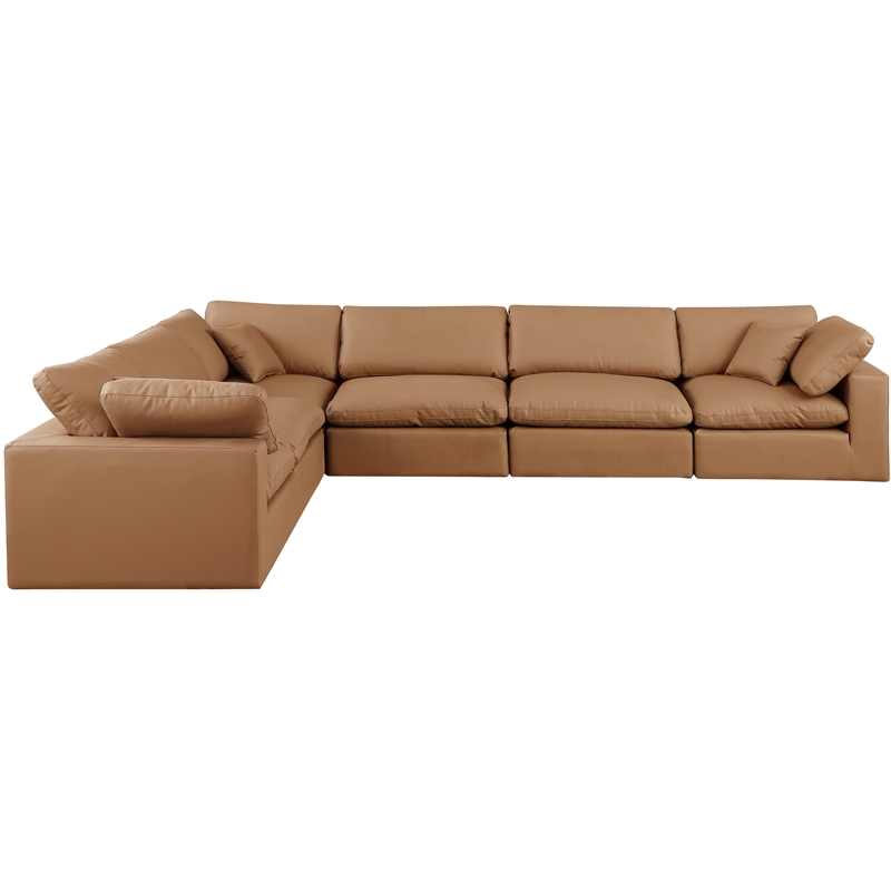 Meridian Furniture Comfy Cognac Vegan Leather 6-Pc. Modular Sectional