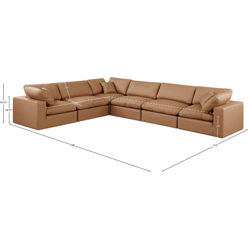 Meridian Furniture Comfy Cognac Vegan Leather 6-Pc. Modular Sectional