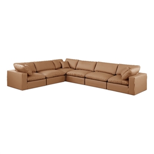 Meridian Furniture Comfy Cognac Vegan Leather 6-Pc. Modular Sectional
