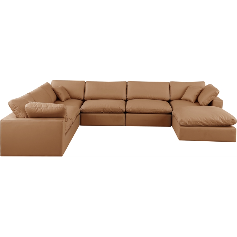Meridian Furniture Comfy Cognac Vegan Leather 7-Pc. Modular Sectional