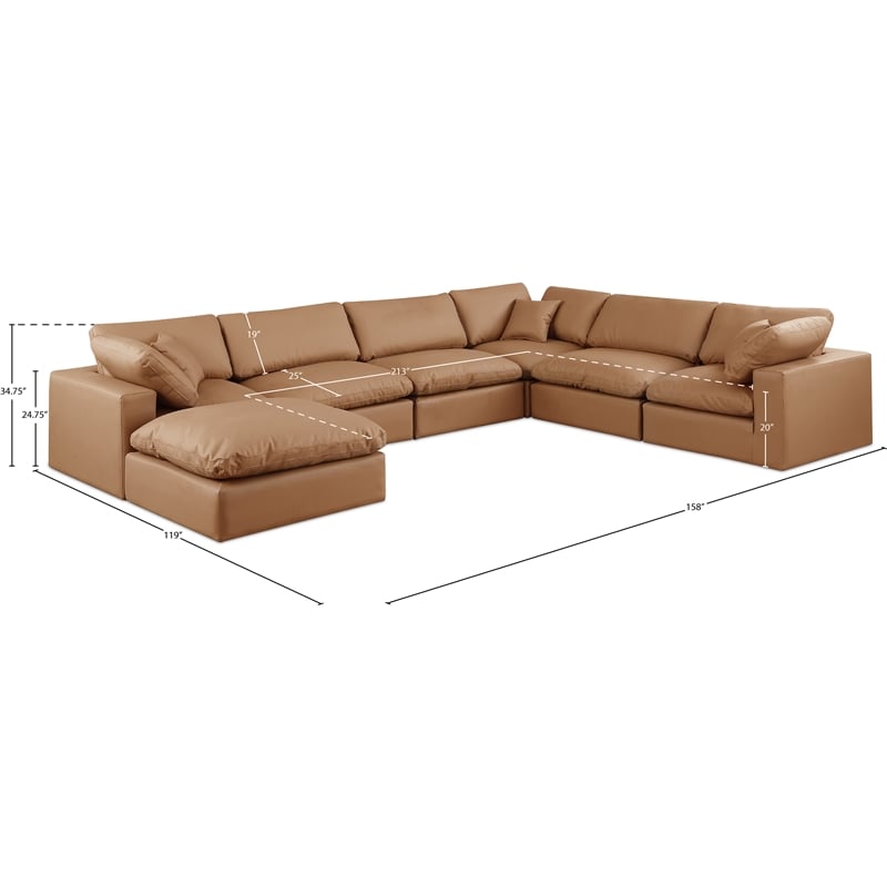 Meridian Furniture Comfy Cognac Vegan Leather 7-Pc. Modular Sectional